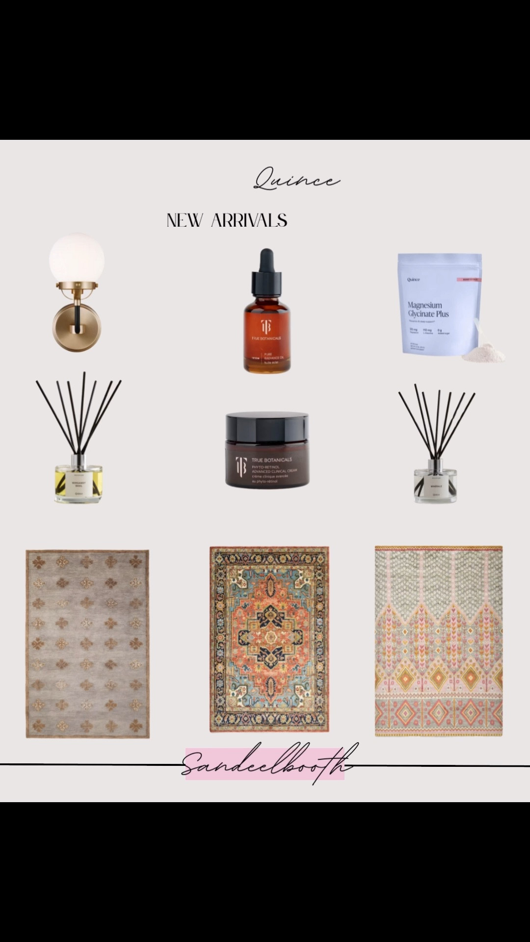 ✨ Quince New Arrivals You’ll Want to Add to Cart Immediately ✨
From luxe wool rugs to clean skincare and dreamy reed diffusers, Quince is bringing elevated style and wellness without the luxury markup. These new arrivals are perfect for refreshing your space and your self-care routine—all in one scroll.

🛋️ Featured in this roundup:
	•	100% wool area rugs in stunning, statement-making patterns
	•	Minimalist globe wall sconce lighting
	•	True Botanicals skincare: pure radiance oil & anti-aging cream
	•	Magnesium Glycinate Plus supplement
	•	Reed diffusers for a spa-like scent at home

💫 Affordable luxury meets everyday function. Tap to shop these new Quince arrivals!

#quincehome #quincestyle #ltkhome #affordableluxury #newarrivals #woolrugs #cleanbeauty #quincefinds #minimalistdecor #reeddiffuser #skincarefavorites #homerefresh


#LTKFindsUnder100 #LTKHome #LTKBeauty