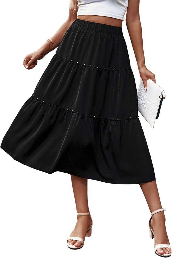 Amazon.com: Milumia Womens Vintage Dalmatian Print A Line High Waist Flare Flowy Midi Skirt (Pure... | Amazon (US)