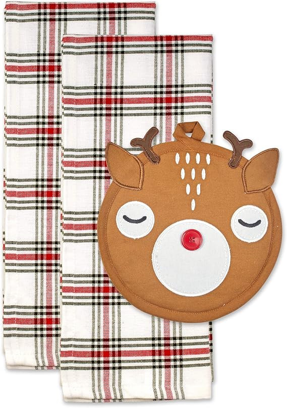 DII Christmas Kitchen Accessories & Décor Gift Set, Pot Holder & Dish Towels, Rudy Reindeer, 3 P... | Amazon (US)
