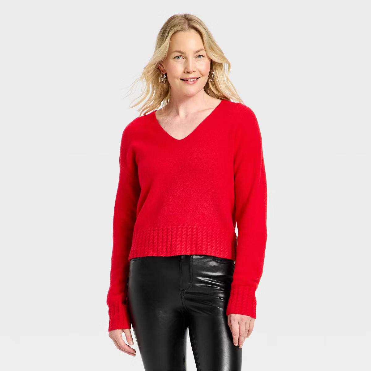 Women's Cable Trim V-Neck Pullover Sweater - Universal Thread™ | Target