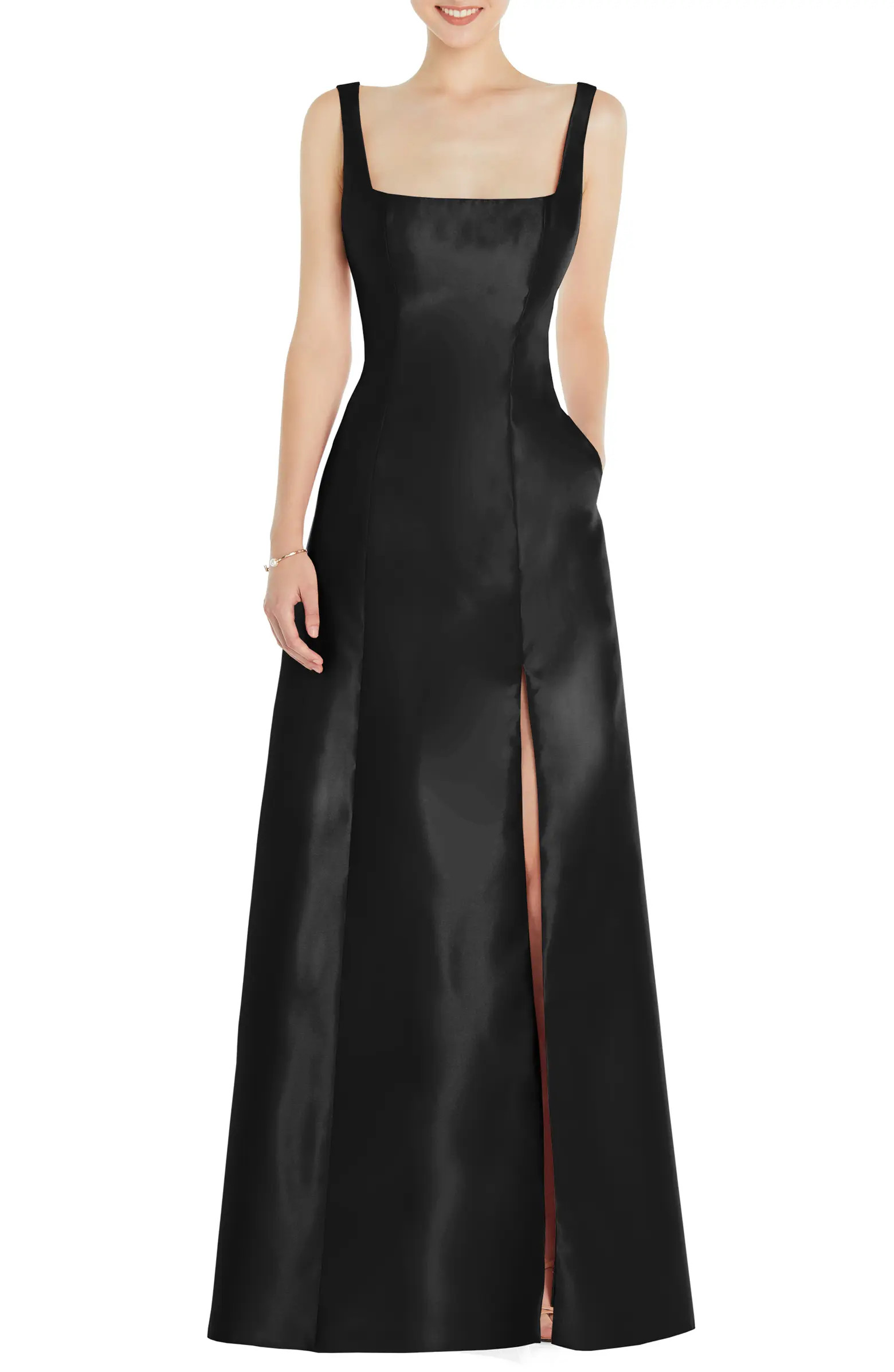 Square Neck Satin A-Line Gown | Nordstrom