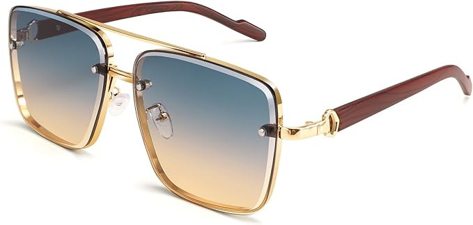 Dollger Overized Square Aviator Sunglasses for Men Women Fashion Imitation Wood Gradient Sunglass... | Amazon (US)