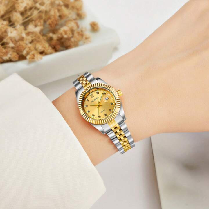 AU$14.951pc Women's Waterproof Quartz Wristwatch, Gold-silver Tone Stainless Steel Bracelet, Eleg... | SHEIN