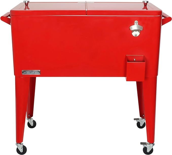 Permasteel PS-A203-RD 80 Quart Portable Rolling Patio Cooler, Red | Amazon (US)