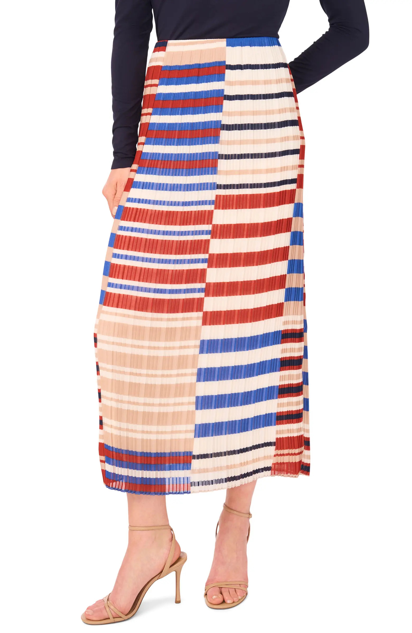 Pleated Colorblock Stripe Maxi Skirt | Nordstrom