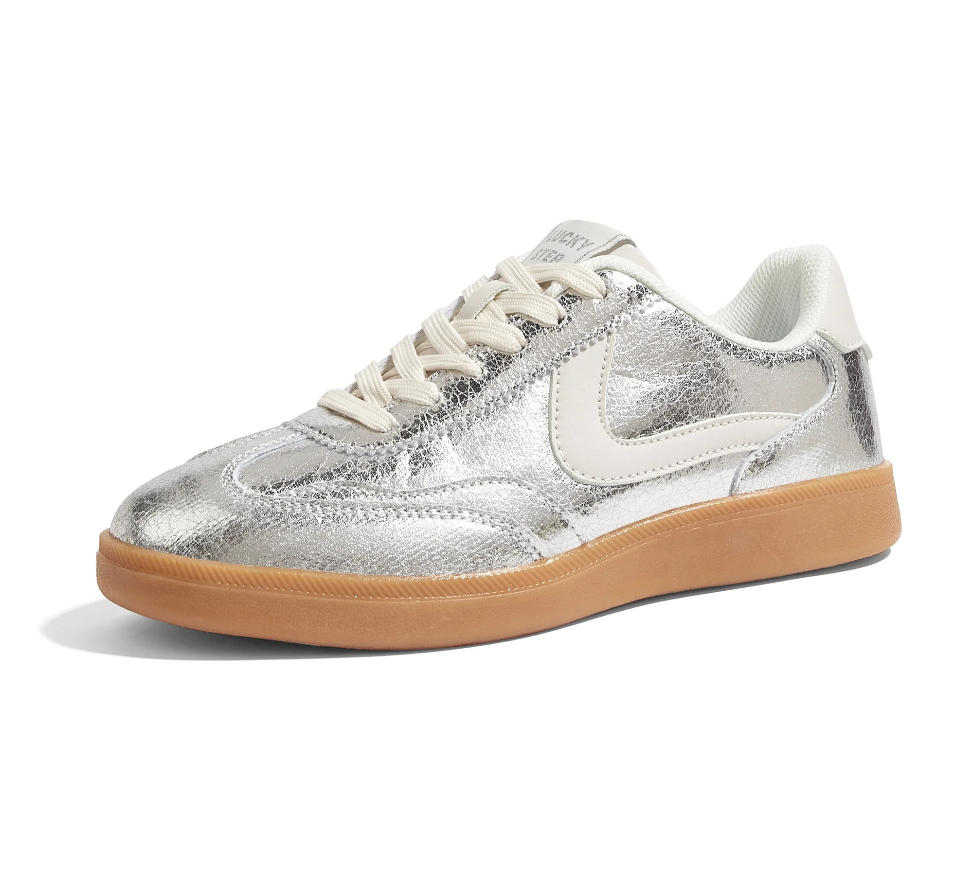 LUCKY STEP Womens Classic Retro Sneakers Non Slip Fashion Casual Shoes,Silver | Walmart (US)