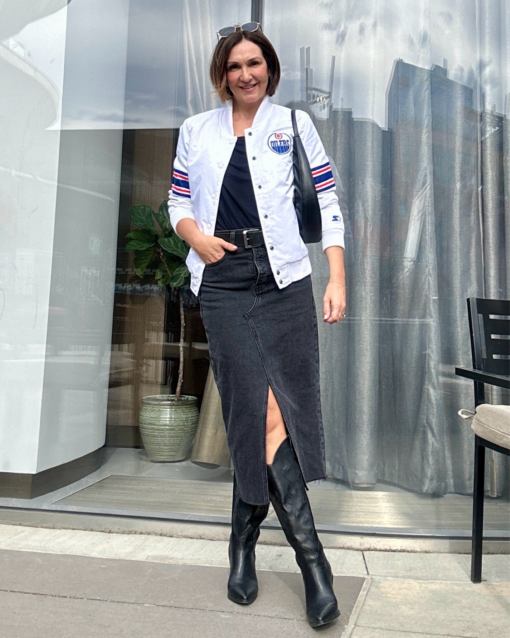 Game day fit!
Linked my exact tall cowboy boots, bag and belt.
My jacket belongs to a friend and it’s from a few years ago but I have linked similar.
Also linked similar black denim midi skirts 

#LTKStyleTip #LTKShoeCrush #LTKItBag
