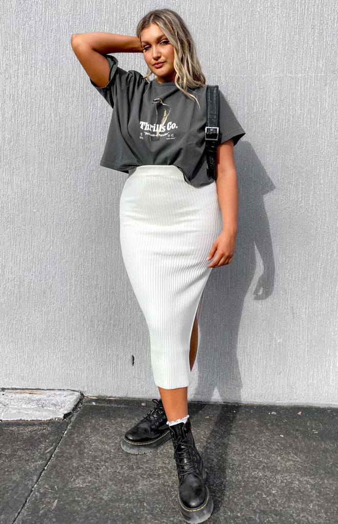 Laurena Knit Midi Skirt White | Beginning Boutique (AU)