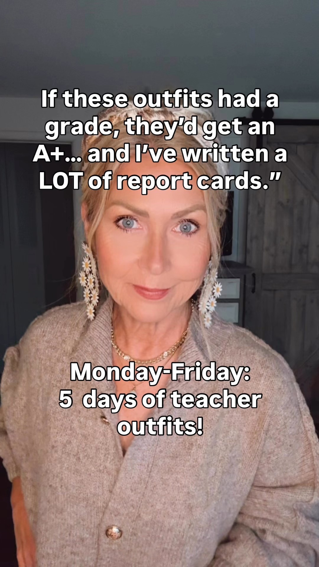 🤓📚Five days. Five outfits. All get an A+—and trust me, I’ve written enough report cards to know what excellence looks like. 😉📚✏️”

•   Which day is your fave? 👇
   •   Proof that dress codes and style can totally coexist. 🍎
   •   Tag a teacher who needs outfit inspo!

I’m 5’3” and 115 lbs. 
Size small in shirts, dress, and skirt. Size 4 petite in Gap pants. 
Size 6-1/2 shoe size
✨White Lace sheer shirt is from Three Bird Nest. Use Teacher Turns Trendy at checkout for discount 🤗


#LTKOver40 #LTKFindsUnder50 #LTKStyleTip