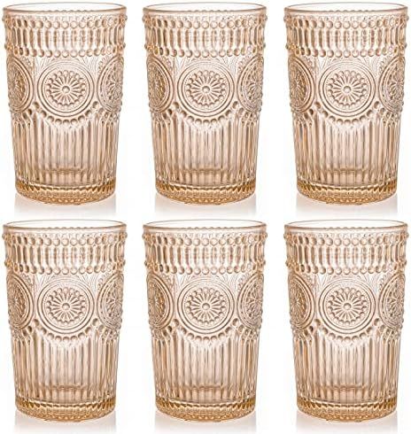 Kingrol 6 Pack 12 oz Colored Drinking Glasses, Premium Glassware Set for Water, Juice, Beverages,... | Amazon (US)