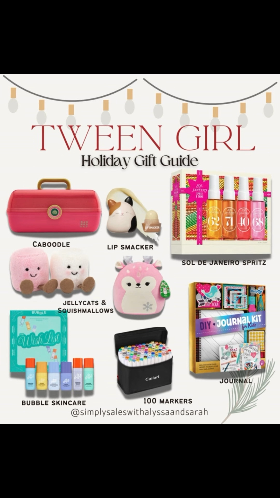 Holiday gift ideas for the tween girls! 🎁💄 From squishy friends to colorful markers, I’ve got you covered. Check out the list: squishmallows, caliart markers, bubble skincare, lip smacker, jellycats, sol de janeiro spritz, and a DIY journal kit.

#LTKHoliday #LTKKids #LTKGiftGuide