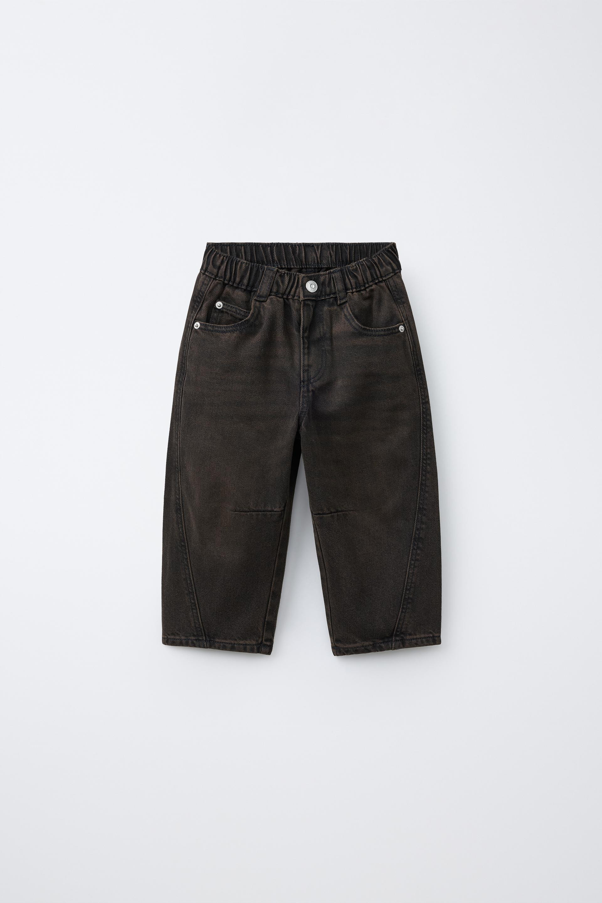 Zara - Brown Overdye Barrel Jeans - Dark Brown - 6 Years (45,2 Inches) - Kids | Zara US