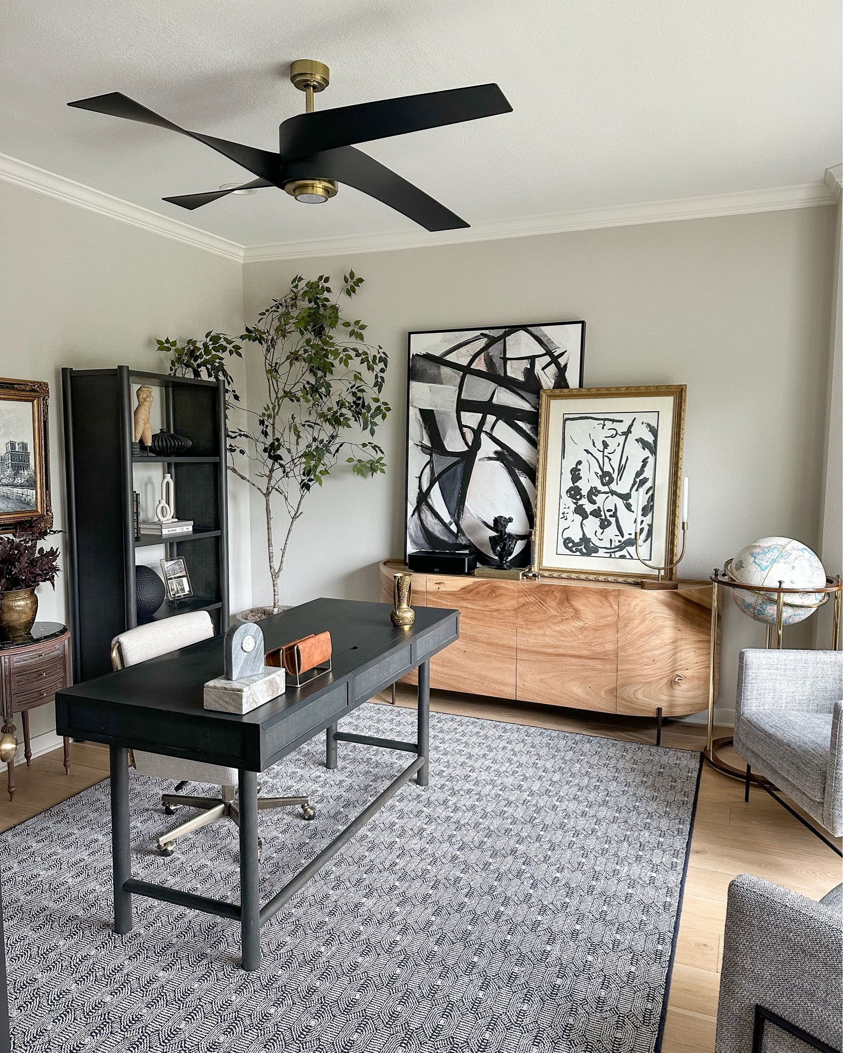 Modern neutral office decor 🖤

gray wood rattan desk, matching bookcase, Crate & Barrel, curved wood sideboard, credenza, large artwork, ceiling fan, shelf decor

#LTKunder50 #LTKhome #LTKstyletip