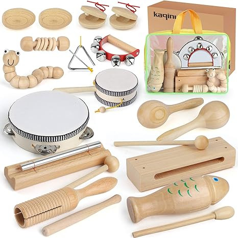 kaqinu Kids Musical Instruments, 21Packs Toddlers 100% Natural Wooden Music Percussion Toy Sets f... | Amazon (US)