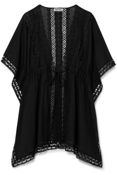 Charo Ruiz - Kayla Crocheted Lace-paneled Cotton-blend Kaftan - Black | NET-A-PORTER (US)
