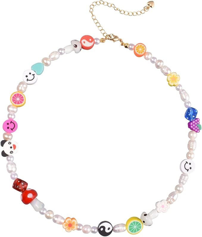 Miss Pink Natural Freshwater Pearl "Fun Flirty" Beaded Choker Necklace Handmade Summer ... | Amazon (US)