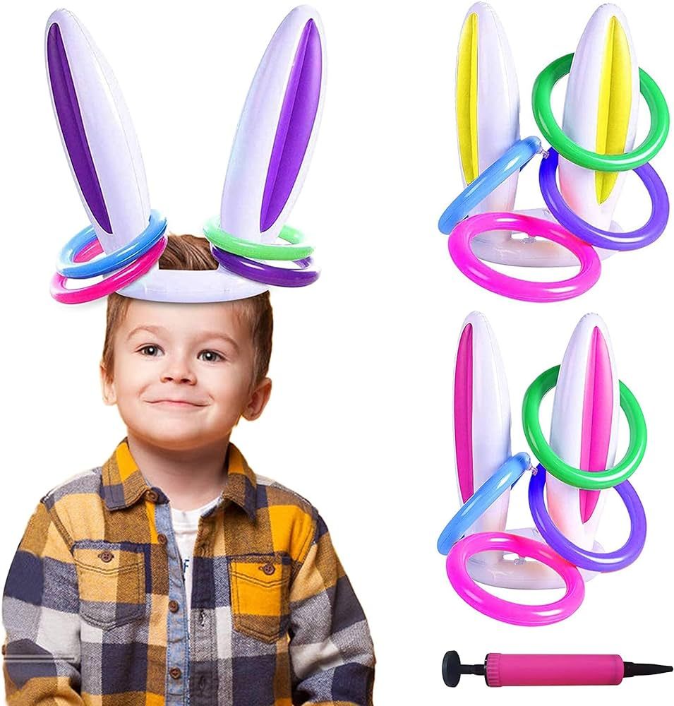 CREPRO 3 Pack Inflatable Bunny Easter Ring Toss Game Easter Rabbit Ears Hat with Rings Funny Game... | Amazon (US)
