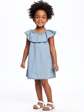 Ruffle-Neck Chambray Dress for Toddler | Old Navy US