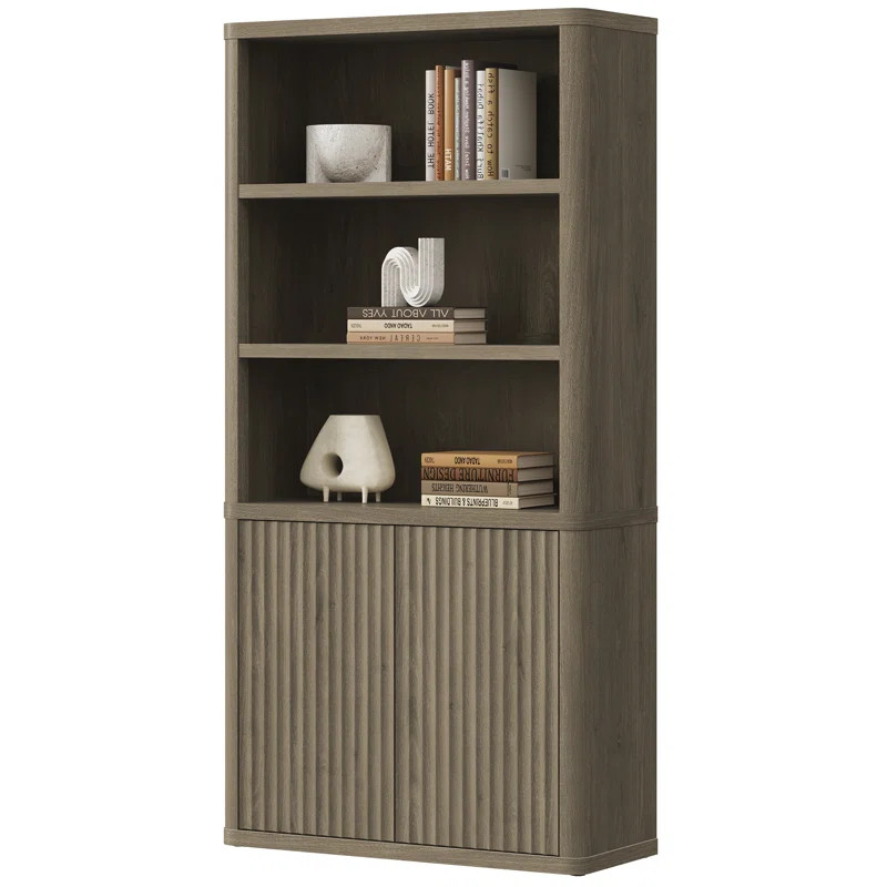Cesiro 6-Tier Bookcase With 2 Fluted Doors And Adjustable Shelves | Wayfair North America