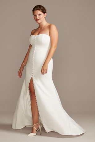 Button Front Strapless Plus Size Wedding Dress | Davids Bridal