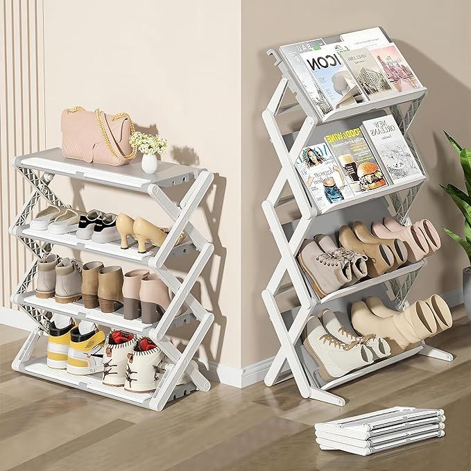 HESHS Foldable Shoe Rack, 4-Tier Narrow Shoe Organizer, Adjustable Shoe Shelf, Installation-Free ... | Amazon (US)