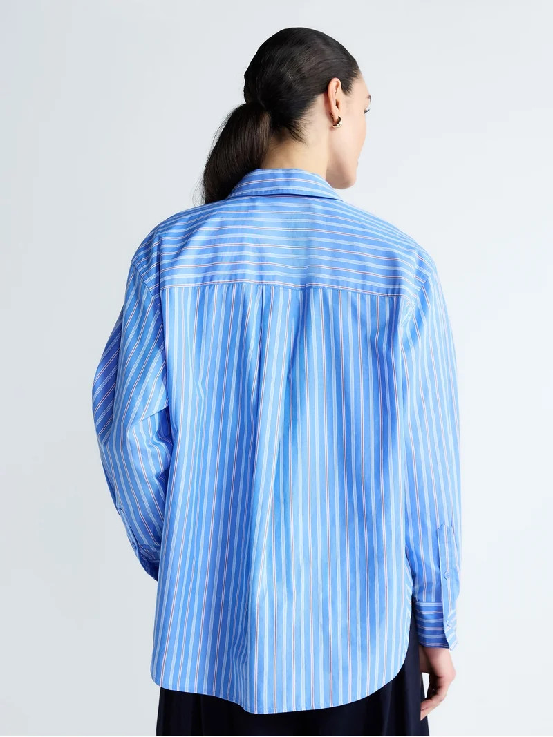 Free Assembly Women's and Women's Plus Relaxed Button Down Cotton Shirt with Long Sleeves, Sizes ... | Walmart (US)