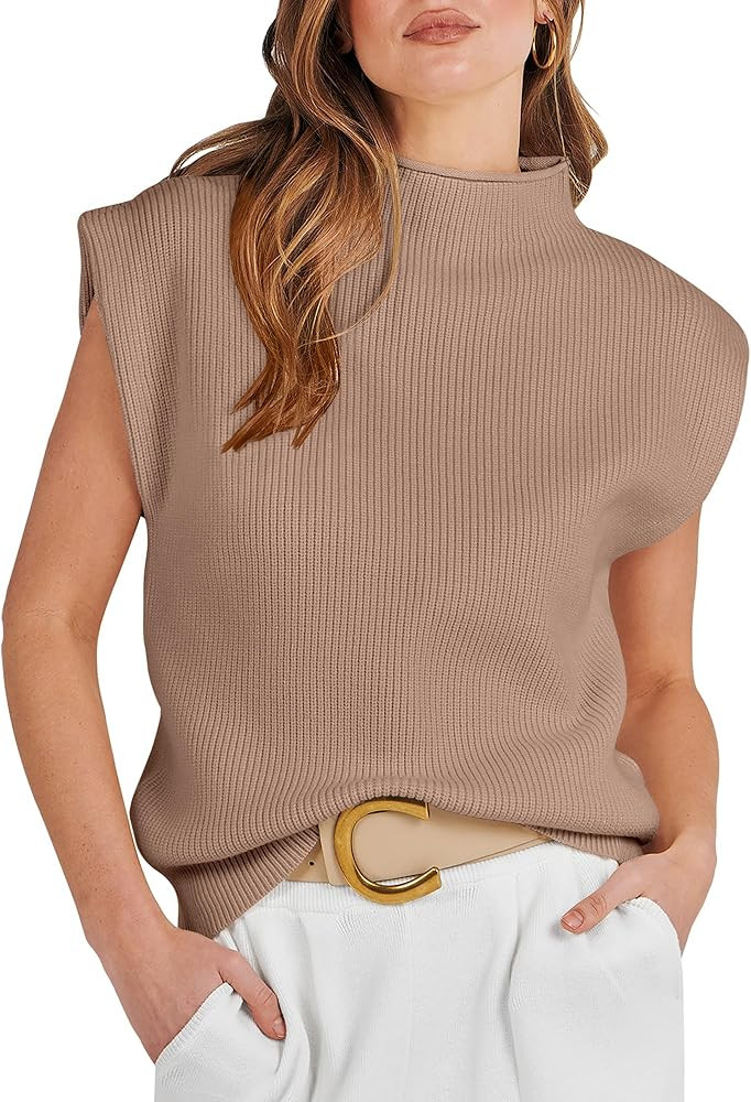 ANRABESS Women's Mock Neck Sleeveless Sweater Vest Casual Cap Sleeve Knit Pullover Tank Tops 2025... | Amazon (US)