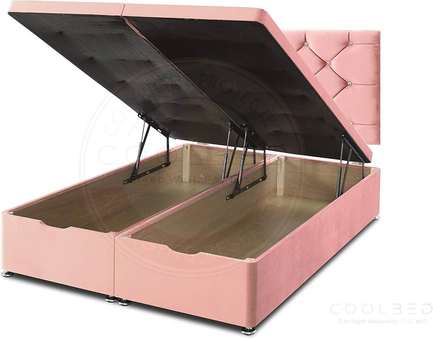 COOL BED Sleep Well, Pay Less Pink Plush Velvet 3FT - Single Ottoman Divan Foot Lift Storage Bed ... | Amazon (UK)