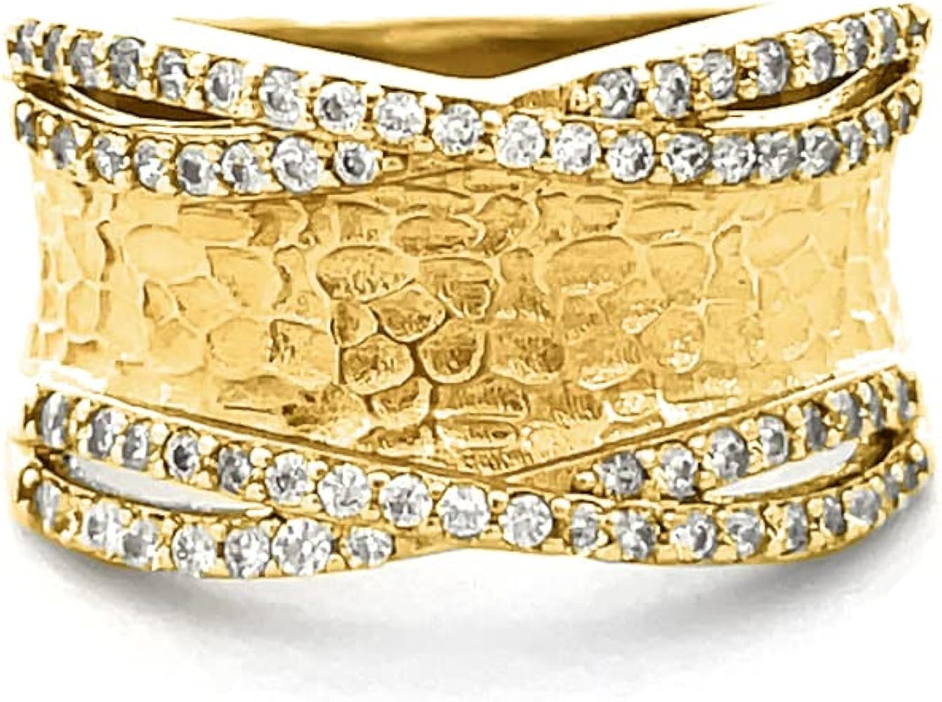 LAVINA Unique CZ Faux Diamond Matte Finish Hammered Band Ring For Proms, Holiday, Birthday | Amazon (US)