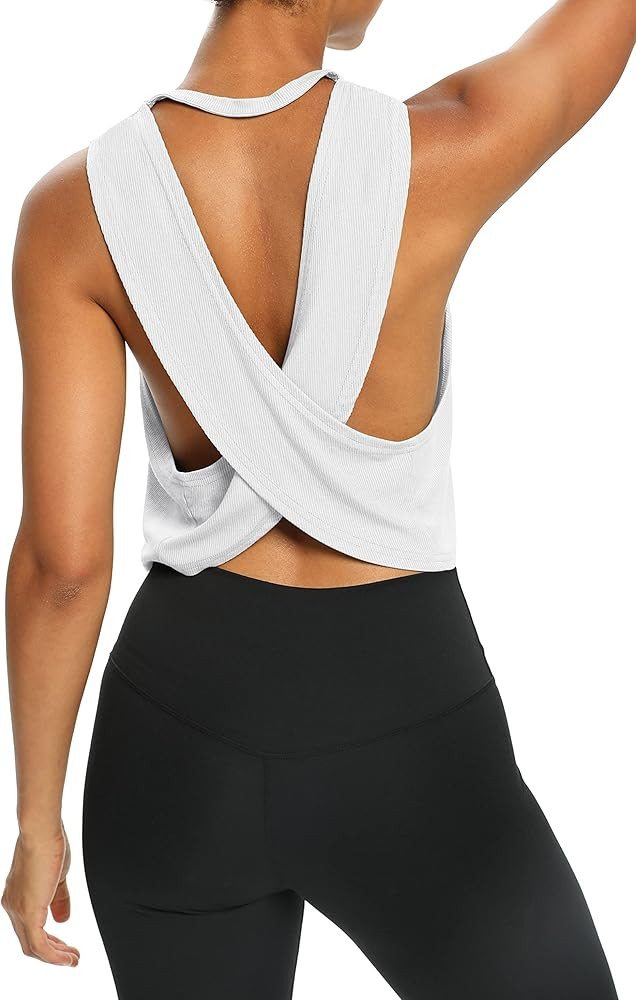 Bestisun Womens Open Back Workout Tops Cropped Loose Fit Ribbed Yoga Tank Tops Backless Athletic ... | Amazon (US)
