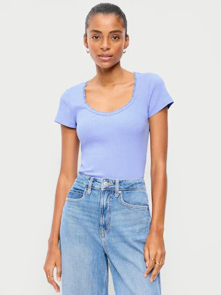 Lace-Trim Sweetheart-Neck Ribbed Top | Old Navy (US)