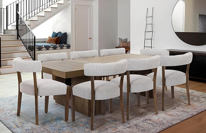 Wooden Dining Chairs Set of 8 Upholstered Kitchen & Dining Room Linen Fabric Chairs Mid Century M... | Amazon (US)