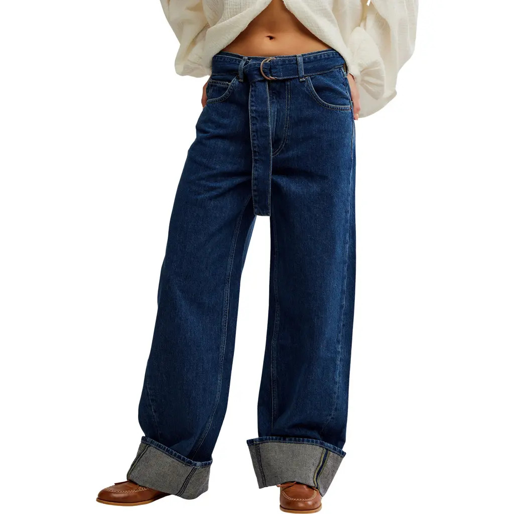 Free People East Bay Belted Cuffed High Waist Wide Leg Jeans in Concord at Nordstrom Rack, Size 25 | Nordstrom Rack