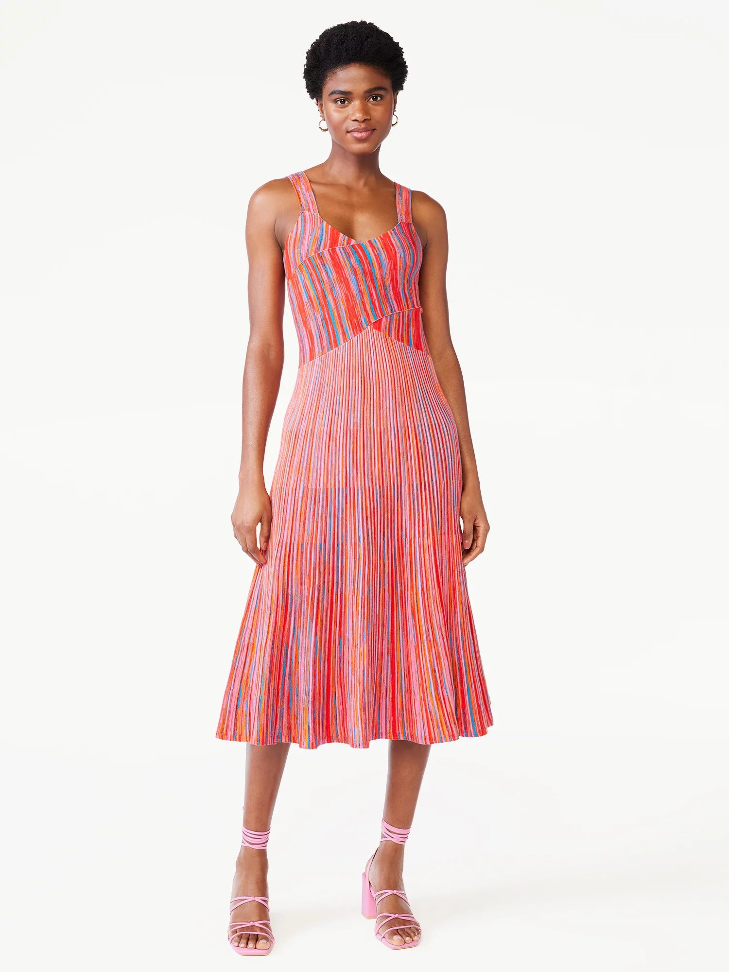 Scoop Women's Micro Stripe Midi Dress - Walmart.com | Walmart (US)