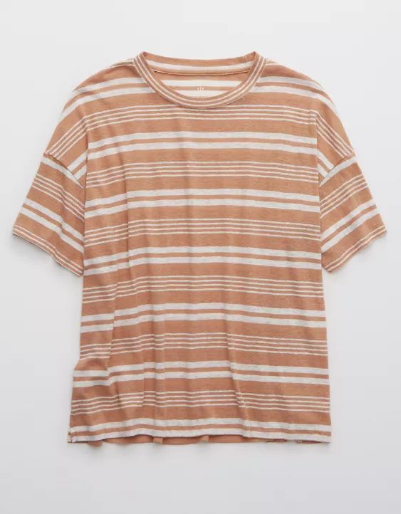 Aerie Breezy Linen Striped Distressed T-Shirt | American Eagle Outfitters (US & CA)