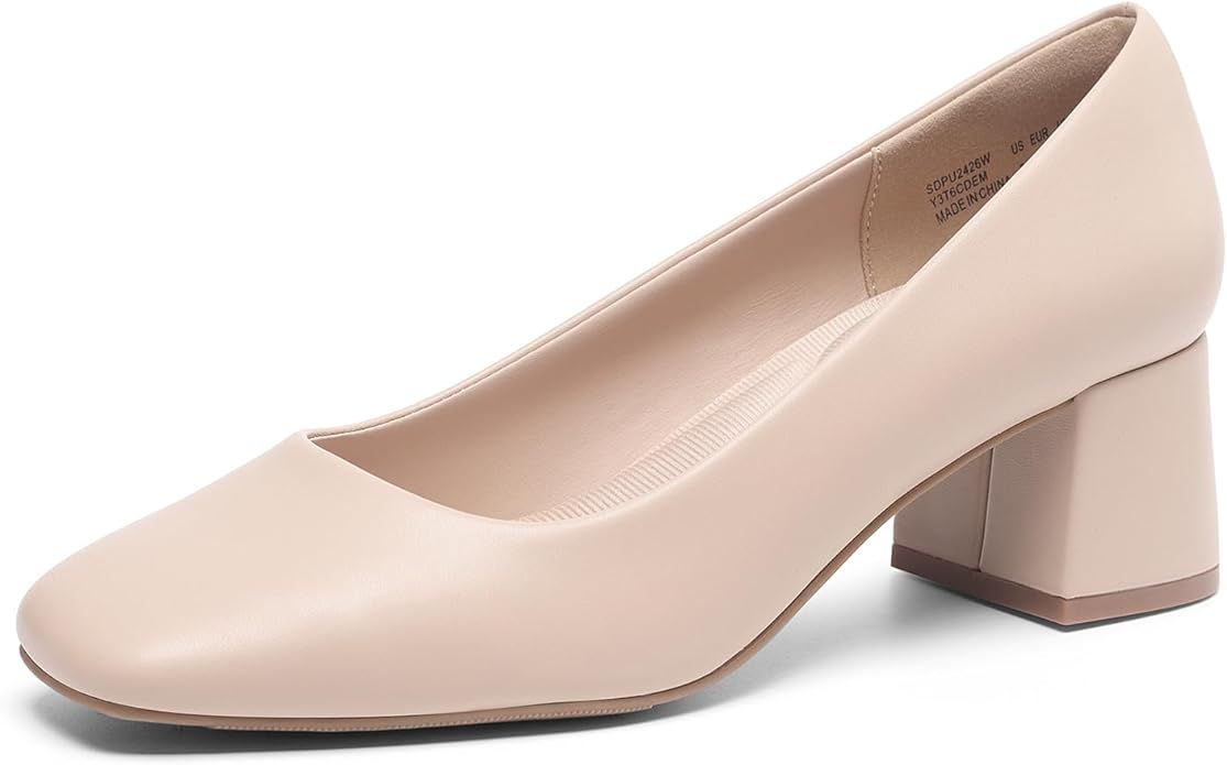 DREAM PAIRS Women's Low Chunky Heels Square Toe Pumps Comfortable Slip On Dress Shoes Wedding Par... | Amazon (US)