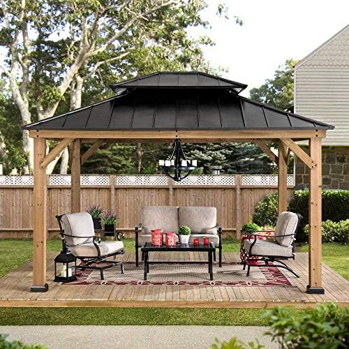 Sunjoy Bridgeport 11 x 13 ft. Cedar Framed Gazebo with Steel Hardtop, Black | Amazon (US)