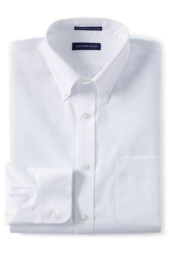 Men's Slim Fit Buttondown Solid No Iron Pinpoint Dress Shirt - White, 15 33 | Lands' End (US)