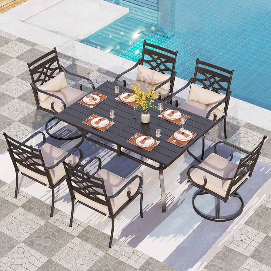 PHI VILLA 7 Pcs Patio Dining Sets,Outdoor Table Chair Set for 6 with 2 Outdoor Swivel Chairs and ... | Amazon (US)