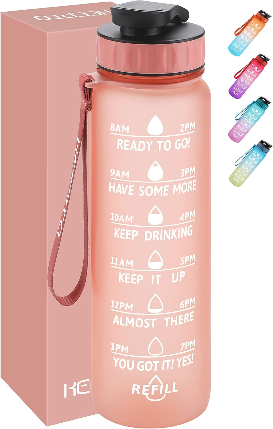 KEEPTO Motivational 32 oz Water Bottle with Time Marker,BPA Free Water Jug with Strap | Amazon (US)