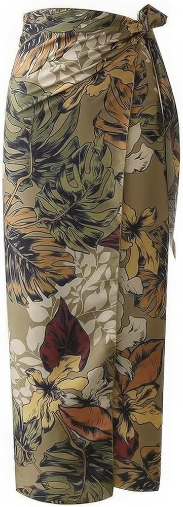 ebossy Women's Elegant Floral Print Long Satin Skirts Knot Side High Waist Bodycon Boho Wrap Skir... | Amazon (US)