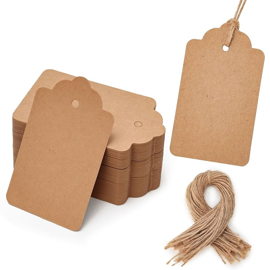SallyFashion 100pcs Gift Tags with String Attached, 1.7 x 2.8 inch Kraft Paper Hang Tags for Clot... | Amazon (US)