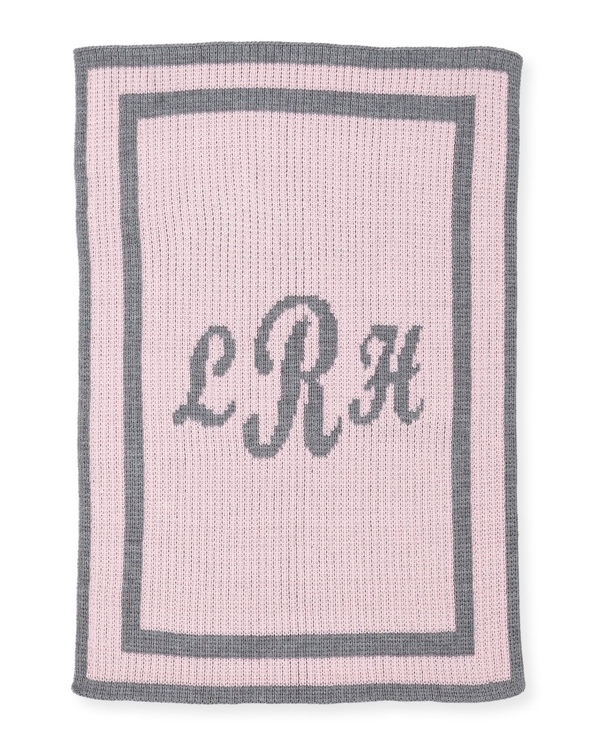 Monogram Knit Striped-Trim Baby Blanket, Pink | Neiman Marcus