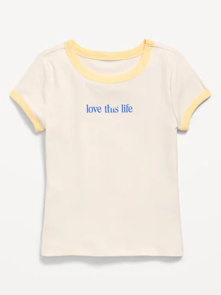 Fitted Short-Sleeve Ribbed Graphic Ringer T-Shirt for Girls | Old Navy (CA)
