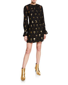 Metallic Palm-Print Short Page Boy Dress | Bergdorf Goodman