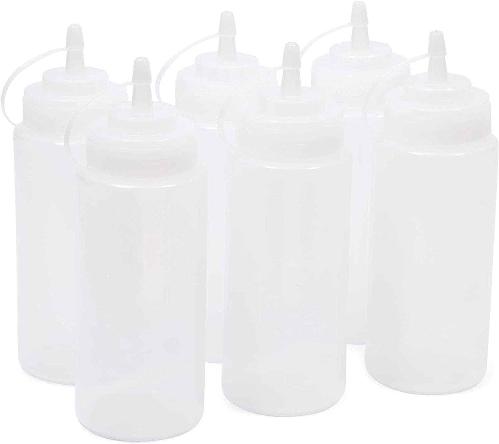 Plastic Condiment Squeeze Bottles with Tipped Caps (Clear, 16 oz, 6 Pack) | Amazon (US)