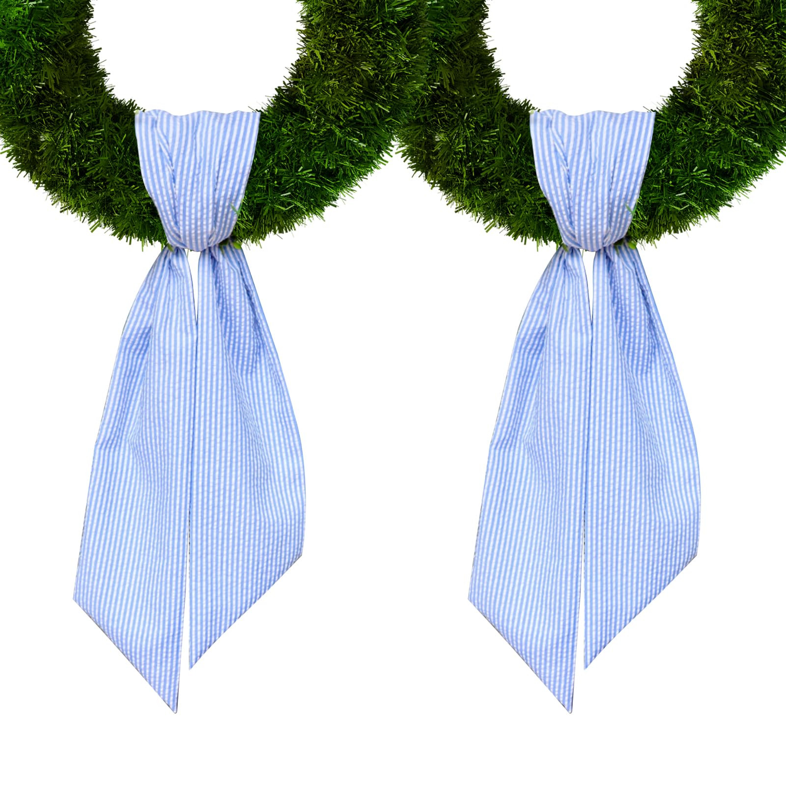 2 Pieces Baby Shower Wreath Sash for Front Door, Blue Seersucker Sash Stripes Wreath Accessories ... | Amazon (US)