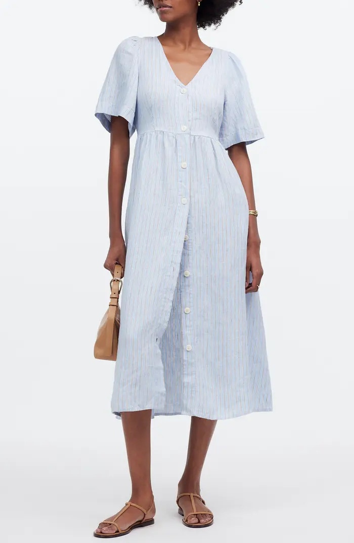 Madewell Cassie Stripe Button Front Linen Midi Dress | Nordstrom | Nordstrom