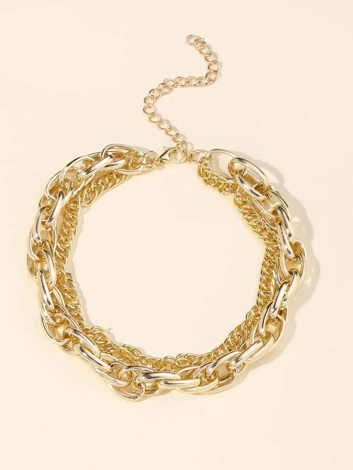 1pc Exaggerated Hip Hop Chunky Style Double Layered Chain Necklace For Women, Party Gift | SHEIN