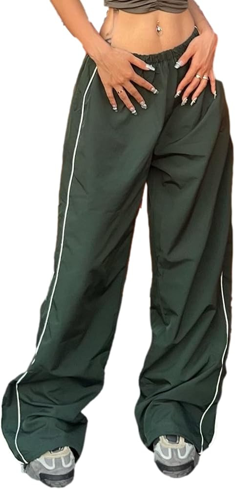 Womens Parachute Pants Wide Leg Baggy Pants Y2K Elastic Waist Jogger Sweatpants Track Pants Stree... | Amazon (US)